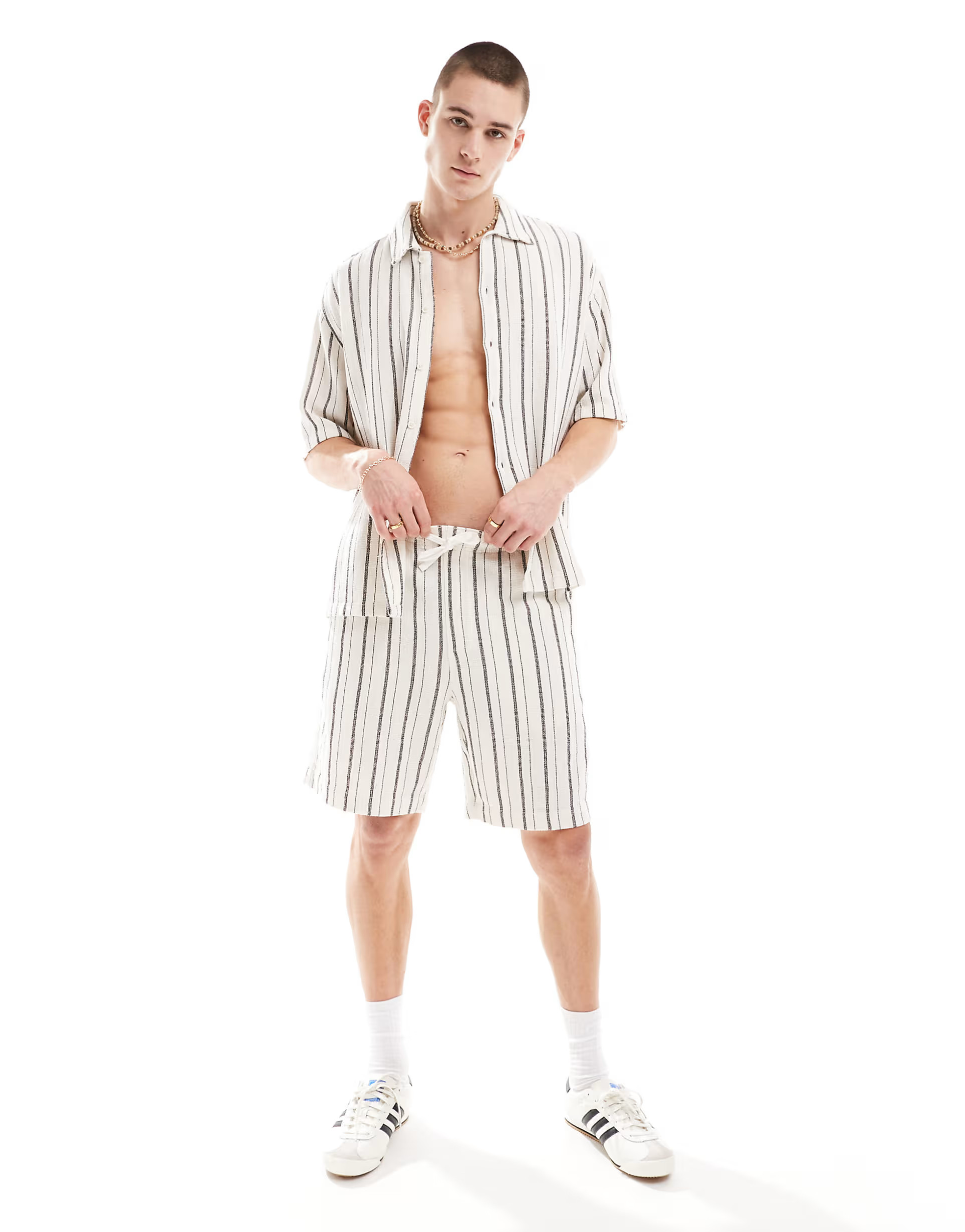 Bershka textured stripe shirt in white - part of a set | ASOS (Global)