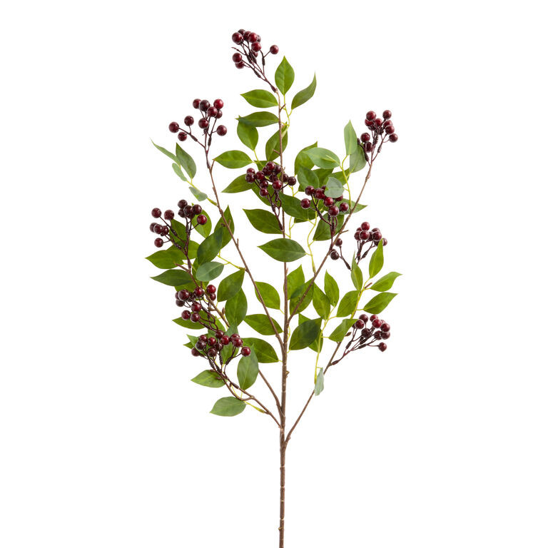 Green Faux Leaves with Burgundy Berries Stem | World Market