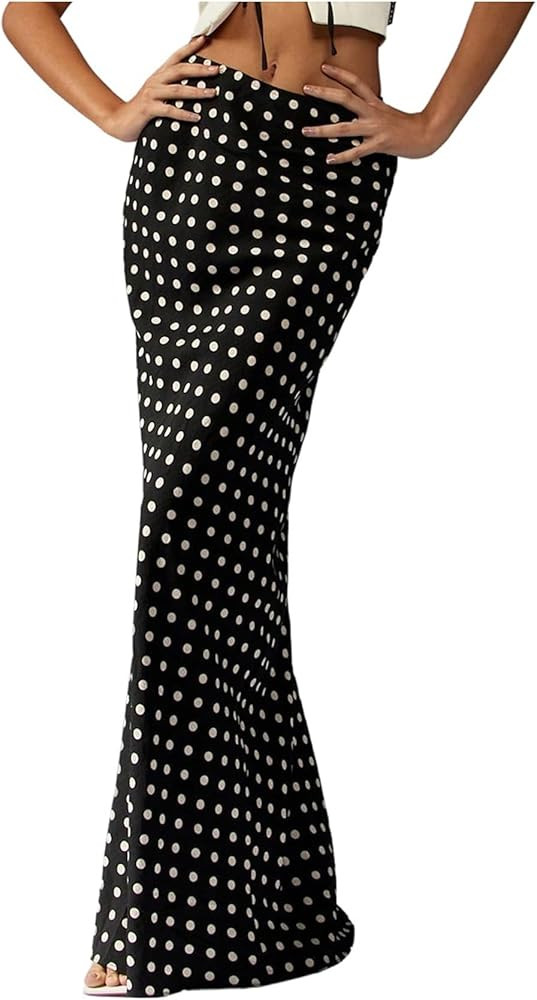 Milumia Women's Polka Dots Bodycon Maxi Skirt Elegant Floor Length Casual Long Skirts | Amazon (US)