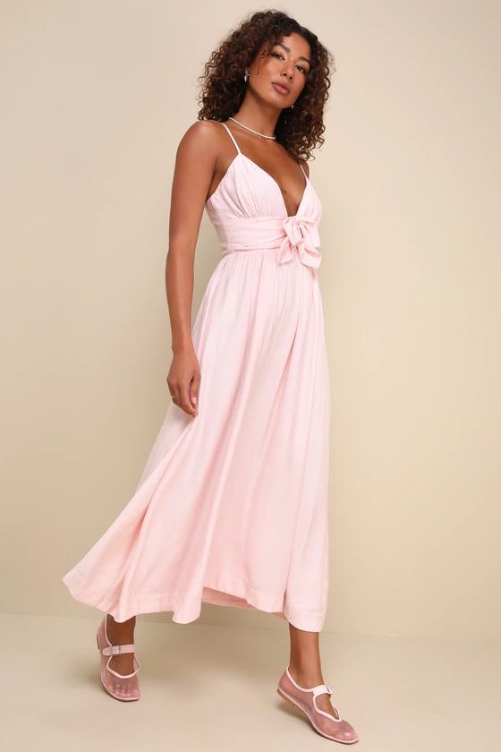 Extravagant Cutie Light Pink Bow Sleeveless Midi Dress | Lulus
