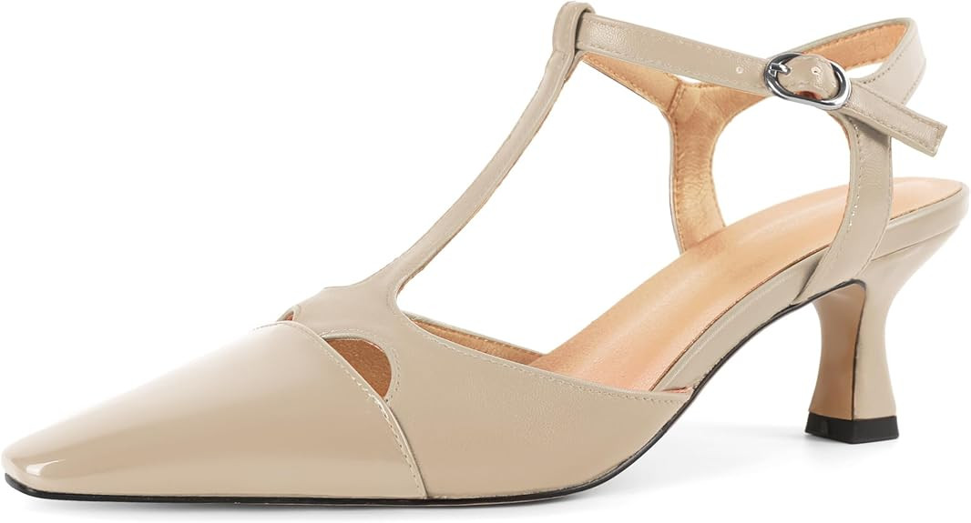 Amazon.com | SAMMITOP Womens Kitten Heels Slingback Pumps Closed Pointed Toe Two Tone Ankle Strap... | Amazon (US)