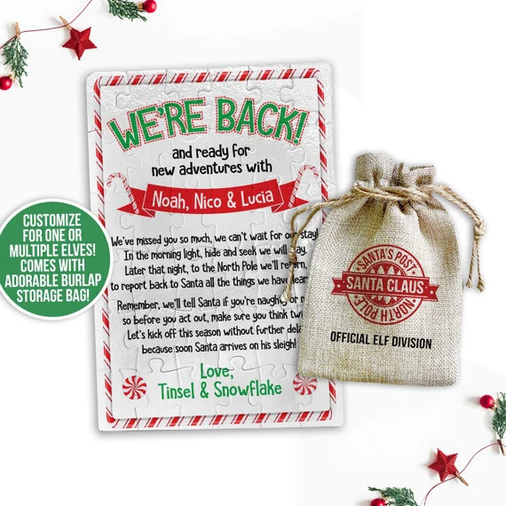 elf arrival puzzle fun elf arrival ideas elf puzzle for arriving elf christmas elf letter hello f... | Etsy (US)