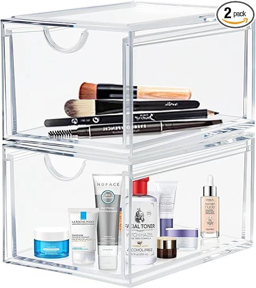 Stackable Cosmetic Organizer Storage Drawers, Set of 2 Acrylic Makeup Storage Organizer, Clear St... | Amazon (US)