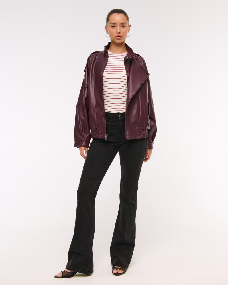 Women's Relaxed Mockneck Vegan Leather Bomber Jacket | Women's Coats & Jackets | Abercrombie.com | Abercrombie & Fitch (US)