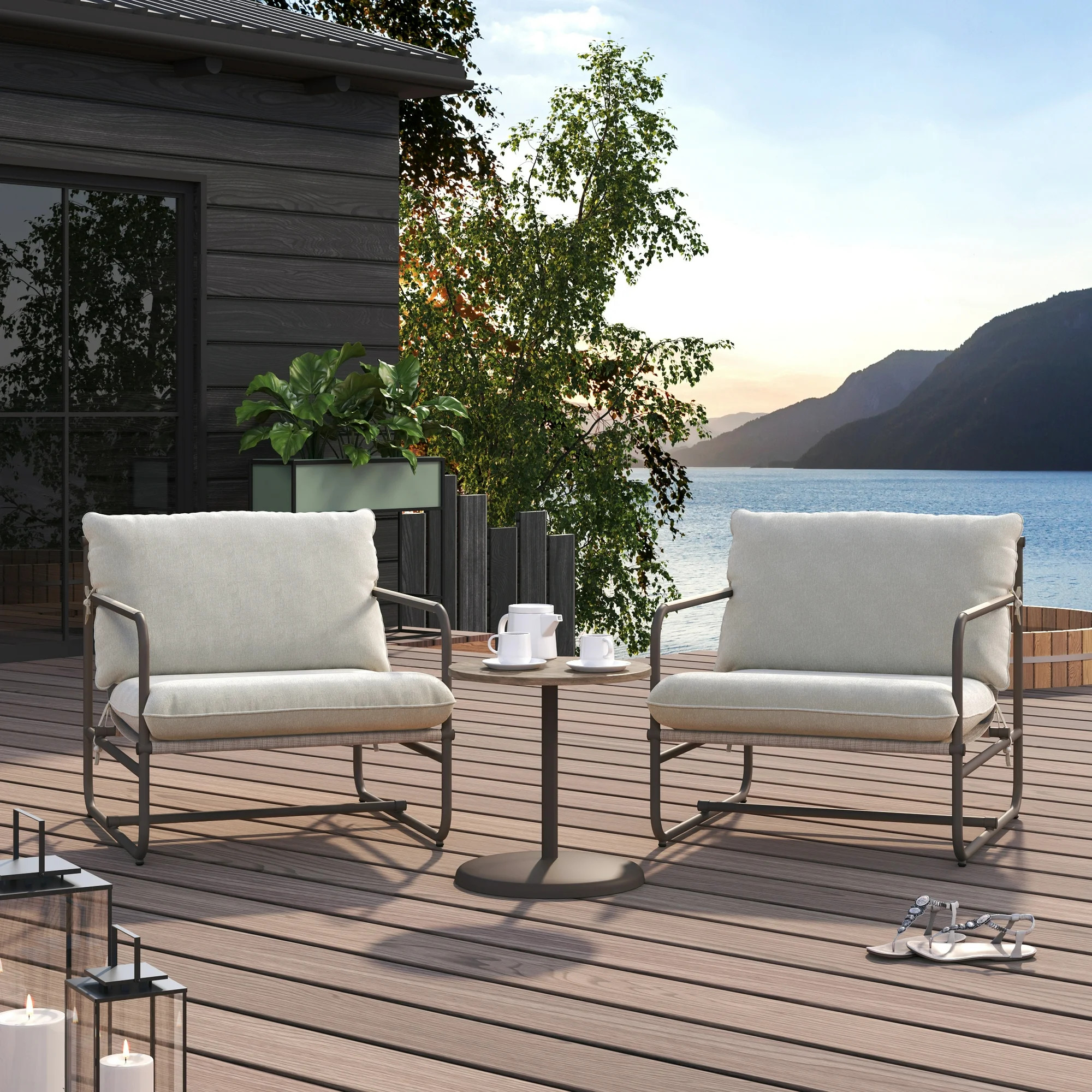HOMETRENDS Augusta Steel 3-Piece Outdoor Chat Set with Cushions, Grey | Walmart (CA)