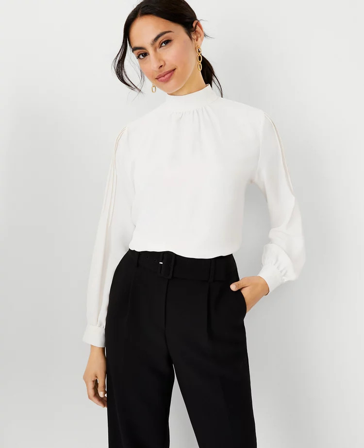 Mixed Media Mock Neck Blouse | Ann Taylor (US)