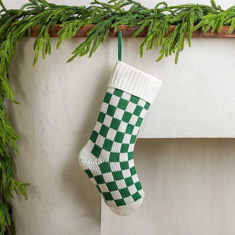 New! Green and White Checkered Stocking | Kirkland's Home
