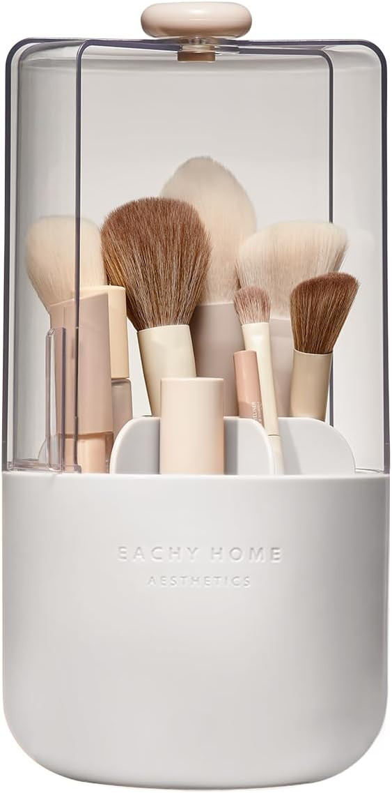 EACHY Makeup Brush Holder 360° Rotating with Dustproof Lid, Waterproof Material, 7 Compartments ... | Amazon (US)