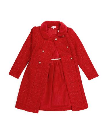 Little Girl Plaid Coat And Sequin Tulle Dress | TJ Maxx