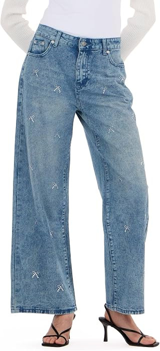 Forever 21 Women's Denim with Rhinestone Bows and Studs | Amazon (US)