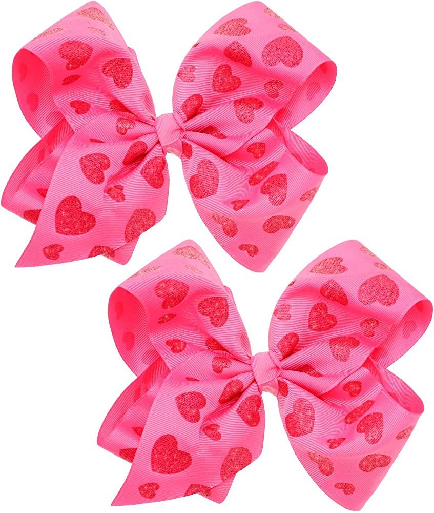 2 Pieces 6.7 Inch Hair Bows Clips Valentine's Day Large Bows Clips Ribbon Hair Bowknot with Allig... | Amazon (US)