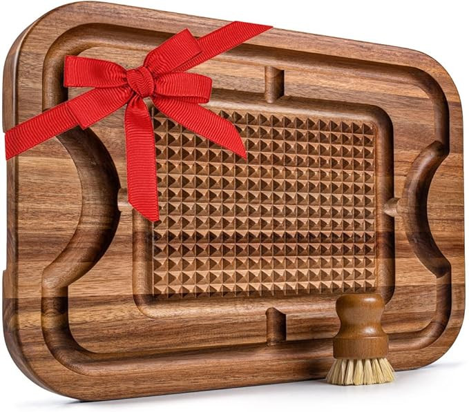 Large Acacia Wood Cutting Board | Premium Butcher Block for Carving Meat w/Deep Juice Grooves, No... | Amazon (US)