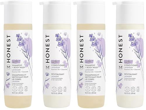 The Honest Company Baby Shampoo, Body Wash & Conditioner Duo, 2-in-1 Cleansing, Silicone-Free, Naturally Derived, Lavender Calm Scent, 10 fl oz (Pack of 4) | Amazon (US)