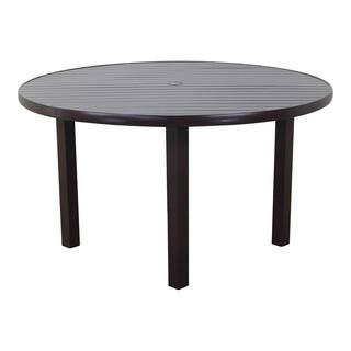 Santorini Black Aluminum Outdoor 54 in. Round Dining Table with Umbrella Hole | The Home Depot
