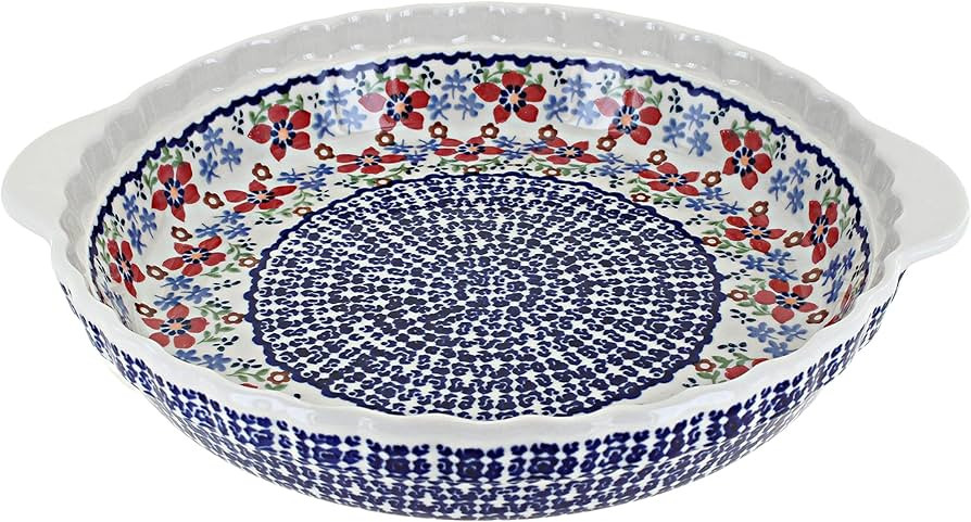 Blue Rose Polish Pottery Red Poppy Pie Plate With Handles | Amazon (US)