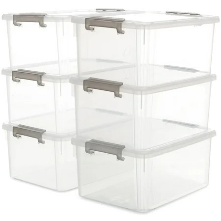 17 QT Clear Storage Bins with Lids Large Stackable Plastic (6 Pack) 15.9x11.6x7.3" | Walmart (US)