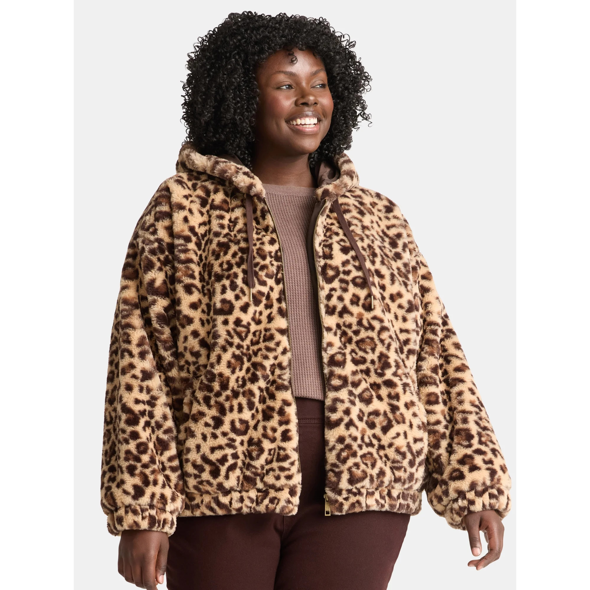Time and Tru Women's and Women's Plus Faux Fur Hoodie Jacket, Sizes XS-2X | Walmart (US)