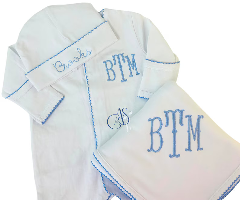 Baby Boy Coming Home Outfit, Monogrammed Romper, Personalized Baby Gift, Monogrammed Footie, Newb... | Etsy (US)
