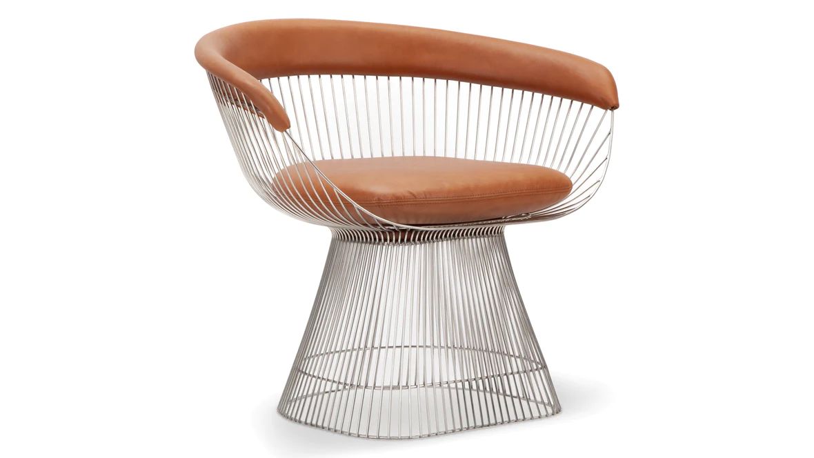 Platner Dining - Platner Style Arm Chair, Brown Premium Leather | Interior Icons