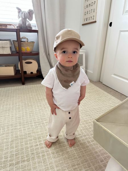 Cam’s neutral outfit. Hat is old h&m but linked similar. Pants are old Zara. Bib is from
Either of the sets I linked. Tee is Gap

#LTKbaby #LTKkids