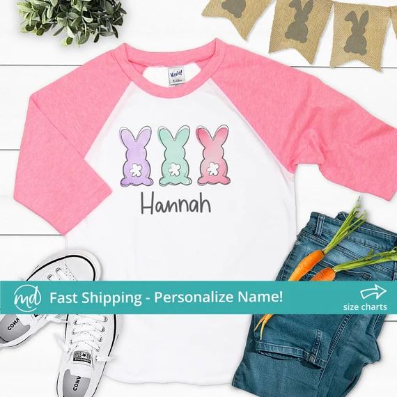 Personalized Girls Bunny Shirt Easter Shirt Toddler Girl | Etsy | Etsy (US)