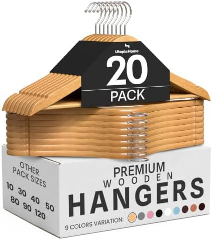 Utopia Home Premium Wooden Hangers 20 Pack - Heavy Duty & Durable Coat Hanger - Wood Hanger with ... | Amazon (US)