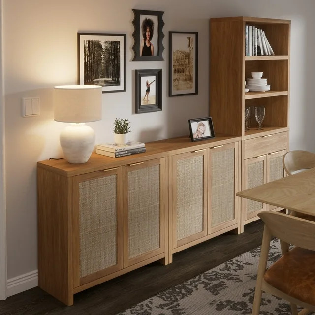 ARKANTOS Rattan Sideboard Cabinet with 1 Adjustable Shelf, Natural Oak, Set of 2 | Walmart (US)