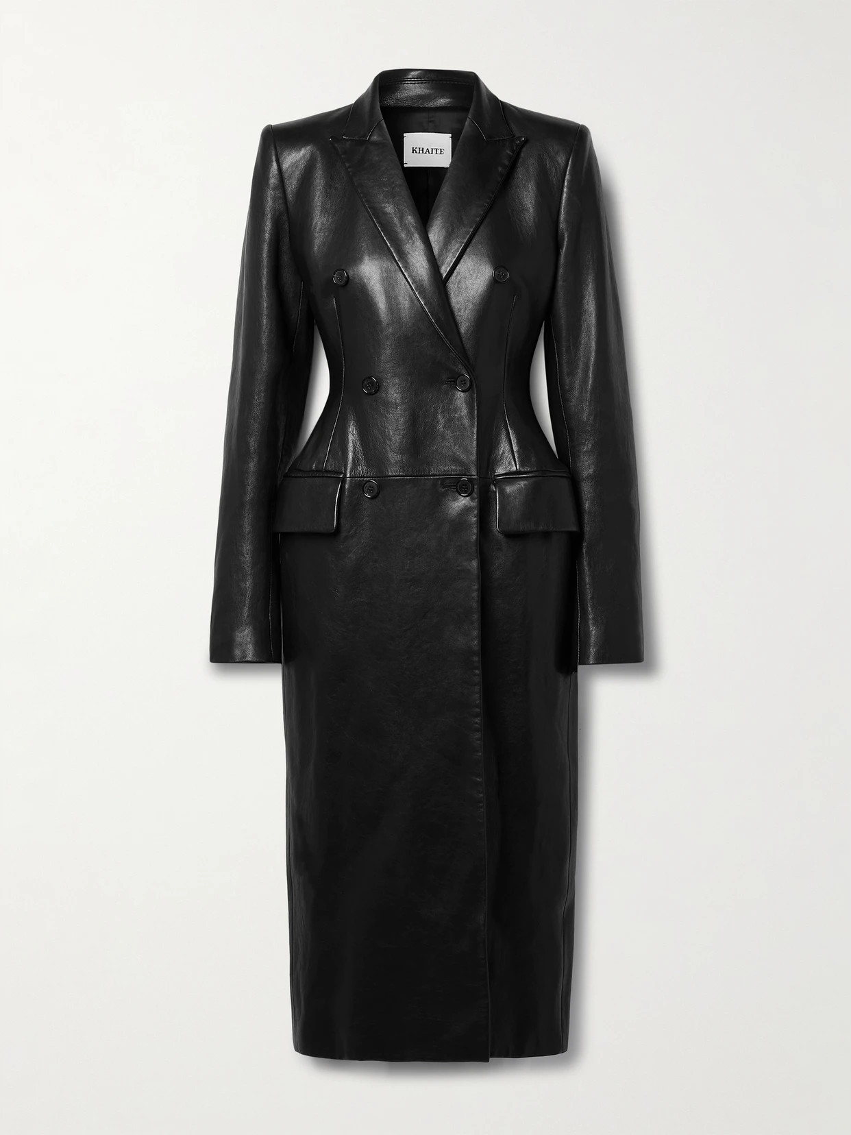 KHAITE - Carmona Double-breasted Textured-leather Coat - Black | NET-A-PORTER (UK & EU)