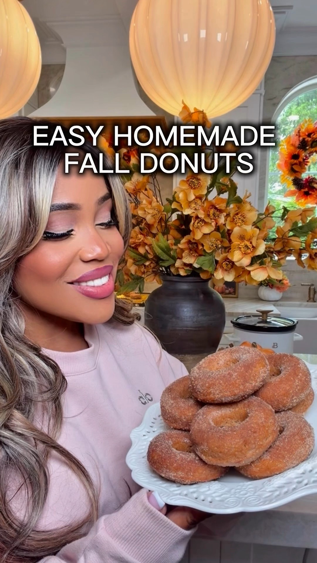 Caption:

My daughter had a bad day so I did this…🍩 Apple Cider Donuts are the perfect remedy for a bad day, here’s the recipe:

Preheat over to 350°F.

Combine:
• 1 box of spice cake mix
• 1/2 cup of cinnamon applesauce 
• 1 cup of apple cider

Add to a greased donut pan and bake for 16-18 minutes. Let cool for about 20 minutes in the pan. Remove from the pan, coat with unsalted butter and dip in cinnamon and sugar. 

#momlife #fallbaking #appleciderdunuts #easyrecipe