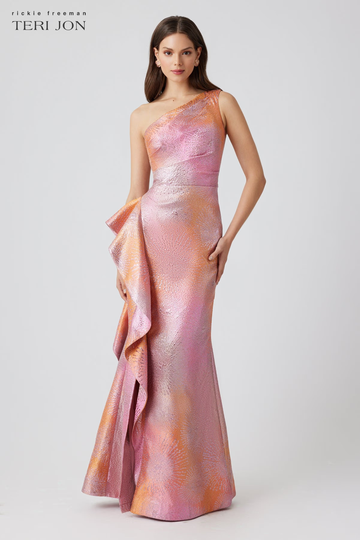 Metallic Starburst Pattern One Shoulder Gown | TERIJON
