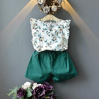 Amazon.com: Baby Toddler Girls Summer Outfits 2-7 Years Kids Flower Print T-Shirt Sleeveless Top ... | Amazon (US)