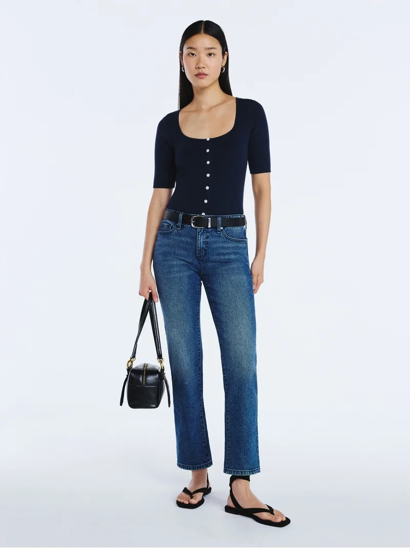 Scoop Women's Square Neckline Cardigan Sweater with Short Sleeves, Lightweight, Sizes XS-XXL | Walmart (US)