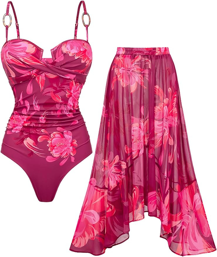 FLAXMAKER Women's Bathing Suit One Piece Wrap Ruched Tummy Control Ladies Swimming Costume Retro ... | Amazon (US)