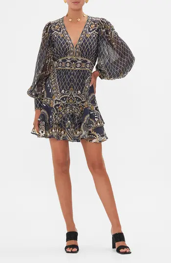 Camilla Dance with the Duke Frill Long Sleeve Silk Minidress | Nordstrom | Nordstrom