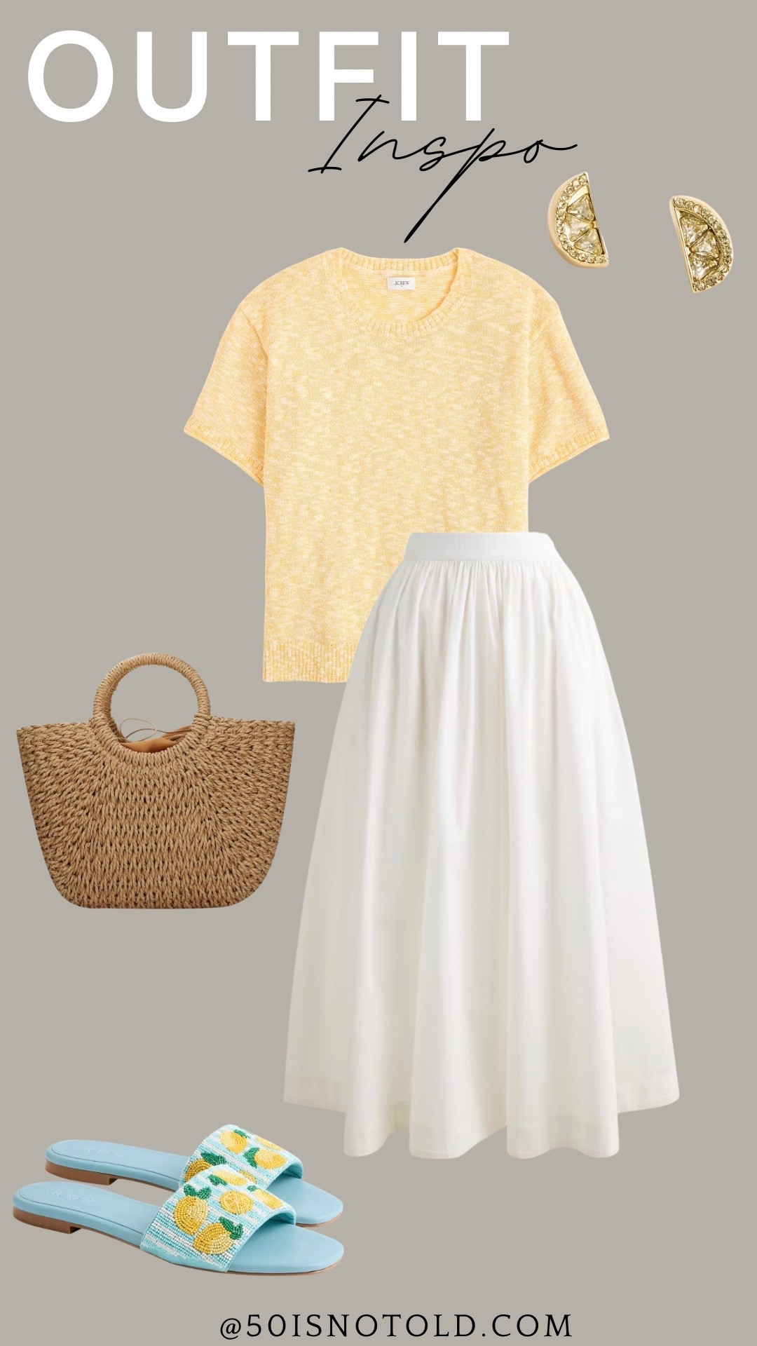 Spring outfit idea from J Crew Factory! White maxi skirt | butter yellow top | Summer sandals | lemon earrings 

#LTKOver40 #LTKTravel #LTKSeasonal