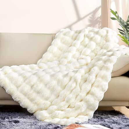 White Soft Faux Rabbit Fur Throw Blanket | Amazon (US)