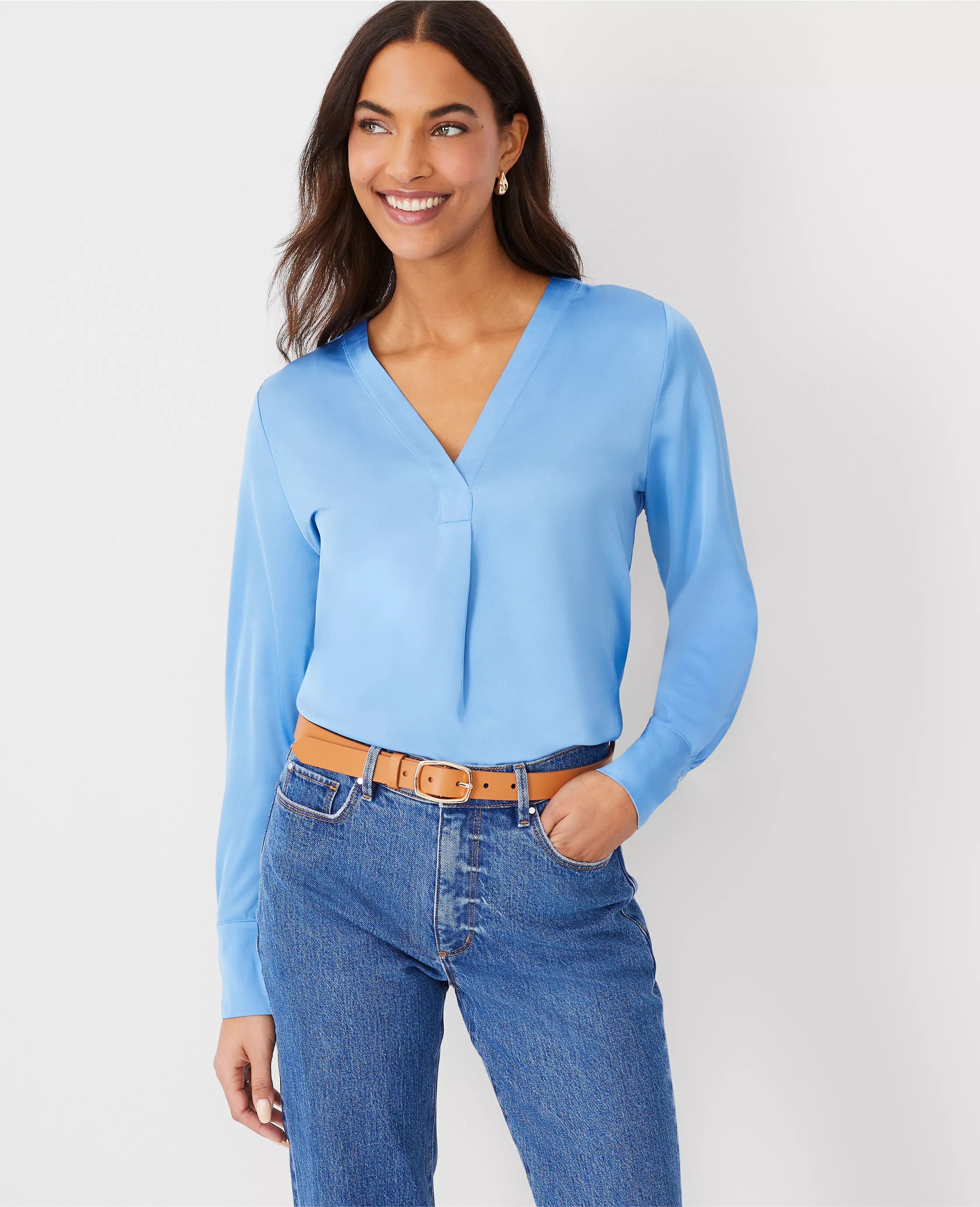 Shimmer Mixed Media Pleat Front Top | Ann Taylor (US)