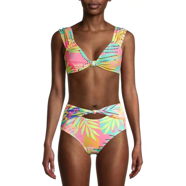 No Boundaries Juniors' Tropical Print Swim Top with Cap Sleeves | Walmart (US)