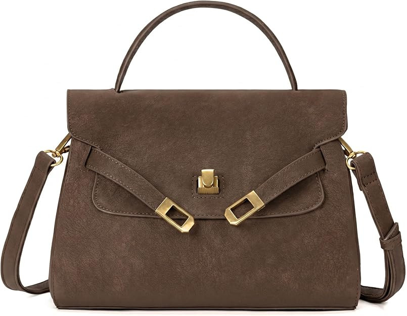 ALEX & MIA Suede Shoulder Bag for Women，Top Handle Flap Handbag with Gold-Tone Lock，Elegant V... | Amazon (US)