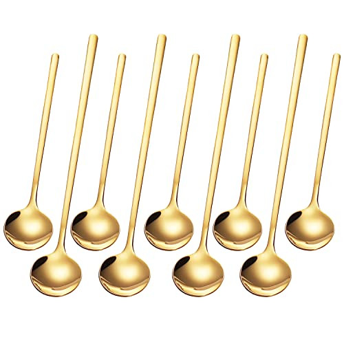 9 PCS Coffee Spoons Espresso Teaspoon, PBIEHSR Stainless Steel Tea Spoon Two Different Lengths Dessert Spoons for Stirring Drink Mixing Milkshake (Gold) | Amazon (US)