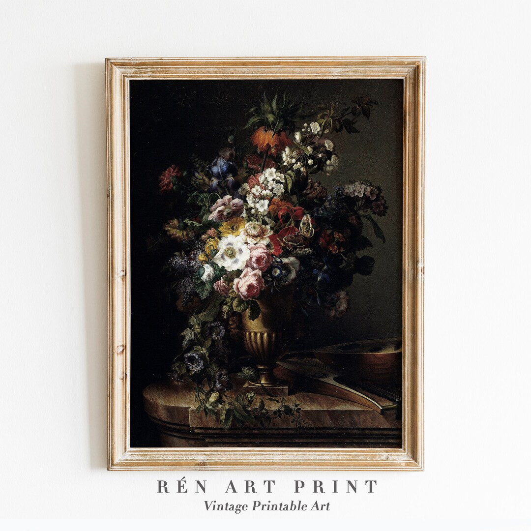 Dark Flower Painting Printable Art Antique Floral Wall Art - Etsy | Etsy (US)