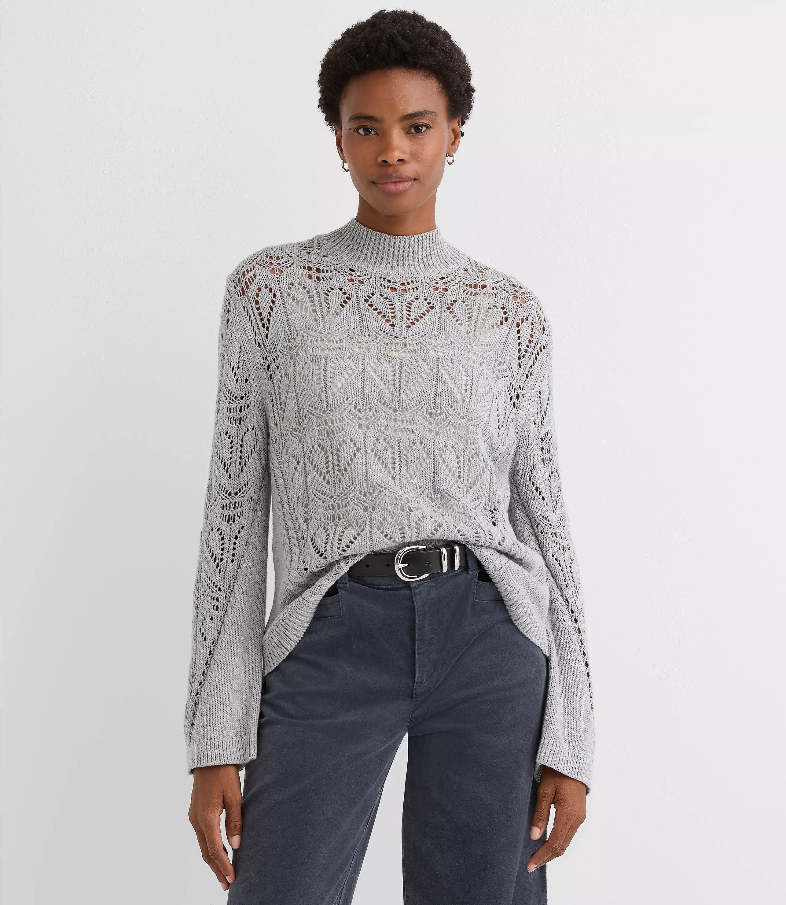 Melange Pointelle Flare Sleeve Sweater | LOFT