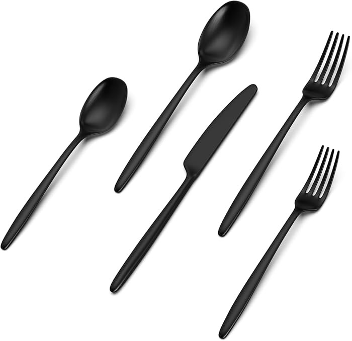 JazzUpCo Ava Flatware Flatware non toxic 18/10 stainless steel dishwasher safe (Matte Black, 8 Pe... | Amazon (US)