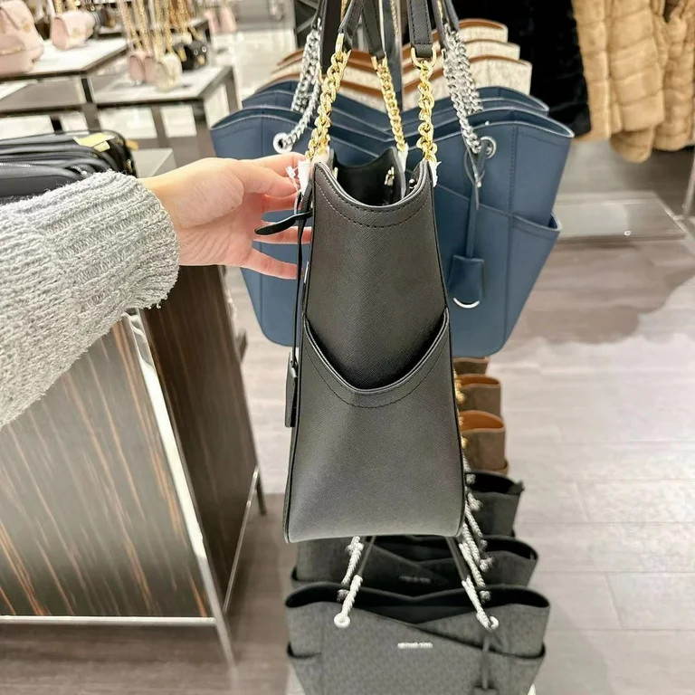 Michael Kors Jet Set Travel Large Top Zip Chain Tote Black Saffiano Leather | Walmart (US)