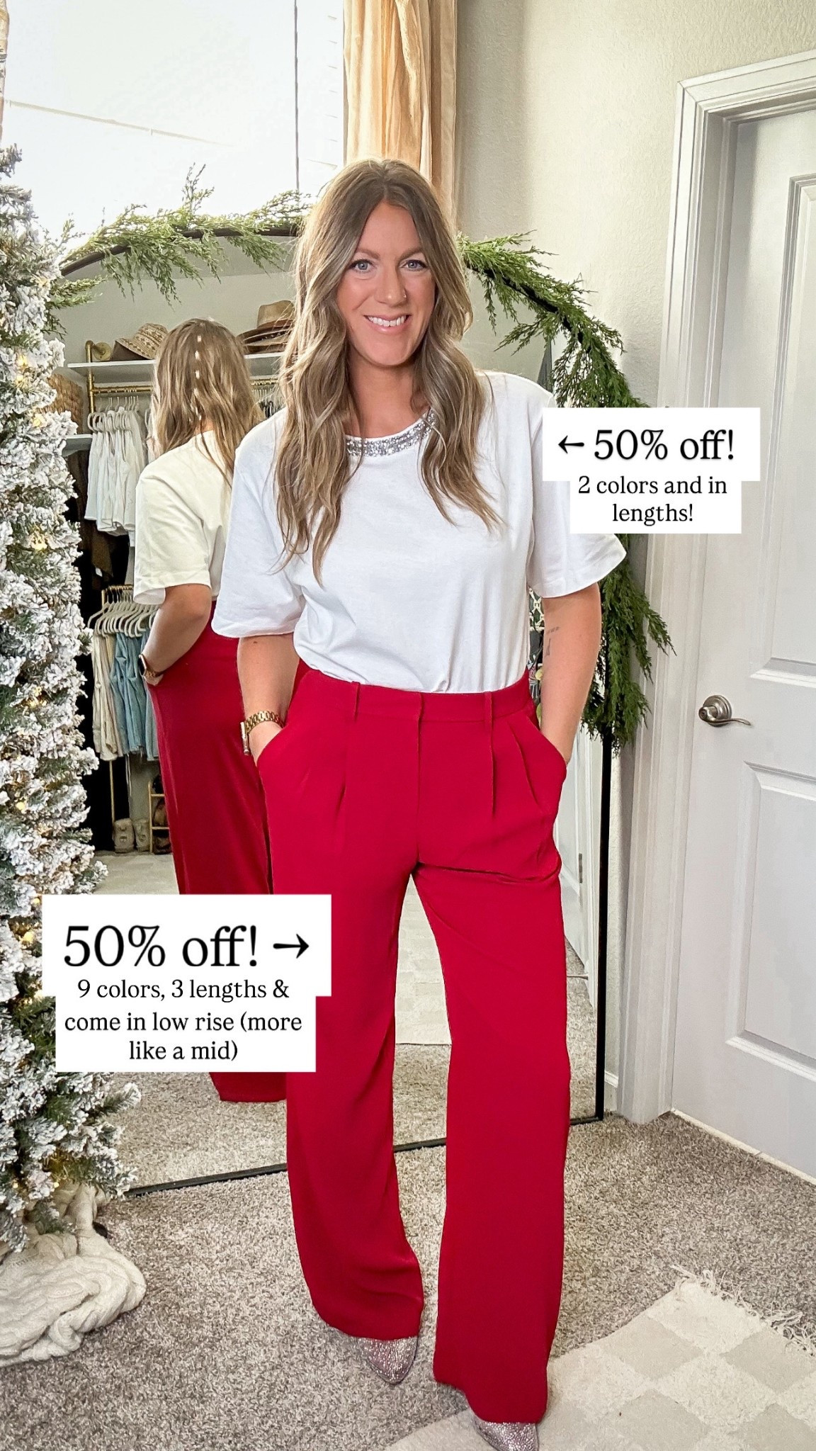 Up to 60% off!! Large reg top, 30 tall trousers, 11 heels (linked similar) 

#LTKTall #LTKOver40 #LTKHoliday