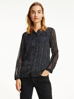 Tommy Hilfiger Women's Metallic Polka Dot Blouse Black / White Polka Dot - 2 | Tommy Hilfiger (US)