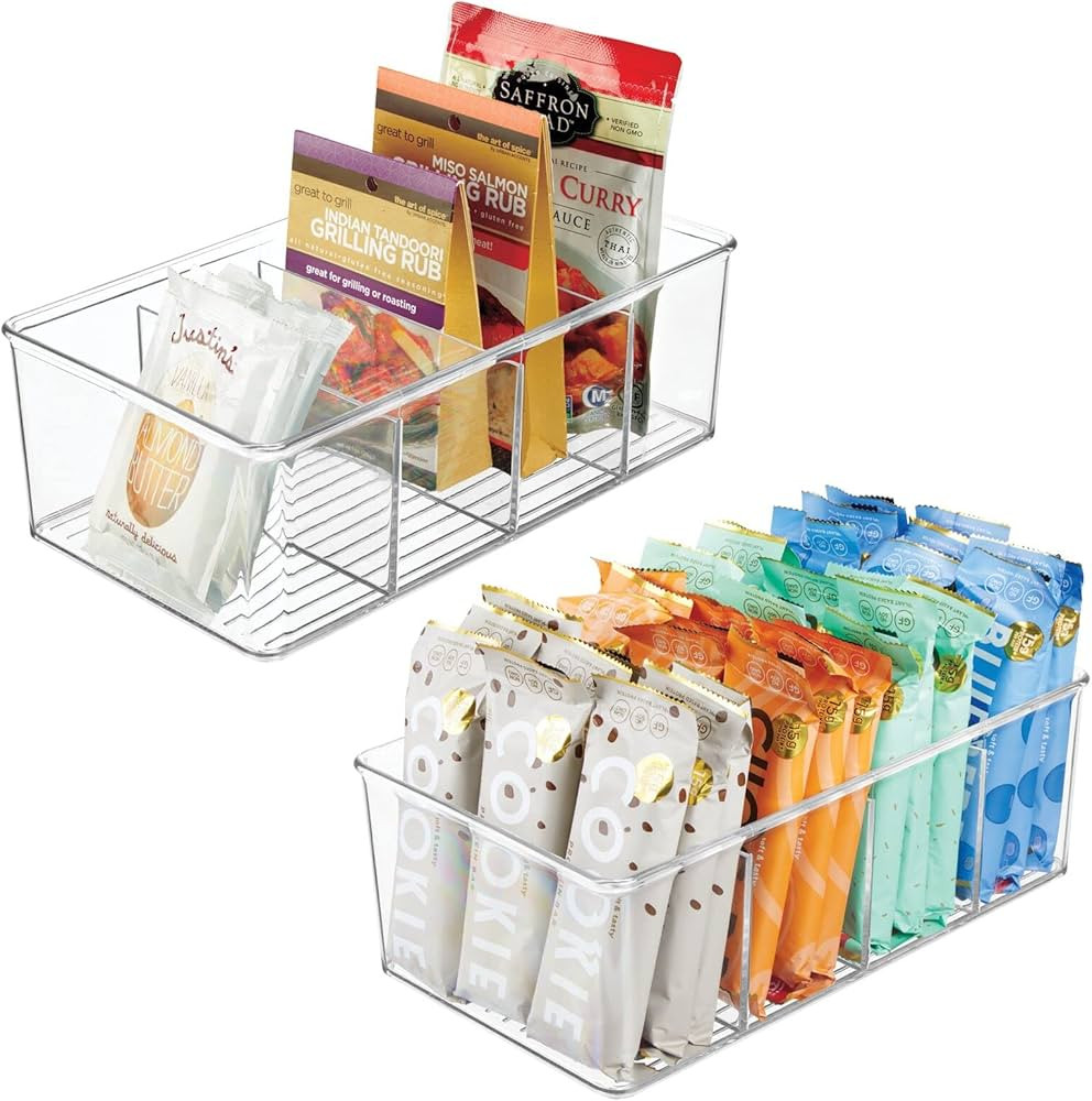 mDesign Plastic 4-Section Divided Organizer Bins - Storage for Cabinet, Pantry, Fridge or Home Or... | Amazon (US)