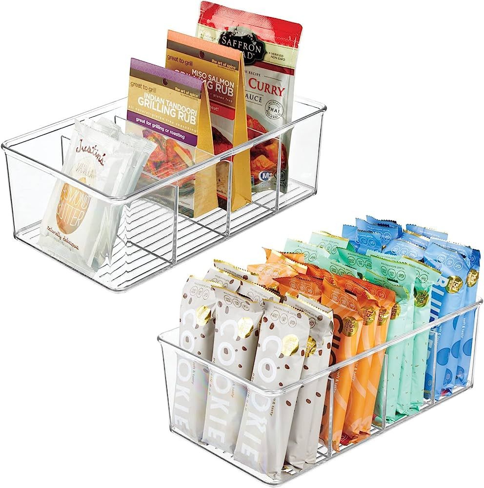 mDesign Plastic Divided Bin Storage Containers - Perfect for Fridge, Cabinet, Pantry, and Home Or... | Amazon (US)