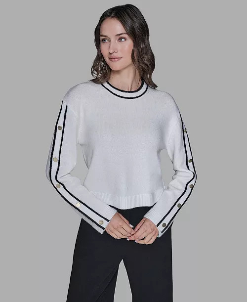 Women's Contrast Trim Pull-On Sweater | Macy's