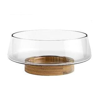 10.23 in. 125 fl. oz. Clear Brown Glass Acacia Wood Salad Bowl Kitchen Serving Set of 4 Elegant Large Capacity | The Home Depot